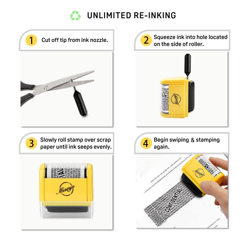Miseyo Wide Roller Stamp Identity Theft Stamp 1.5 Inch Perfect for Privacy Protection - Yellow - Image 3